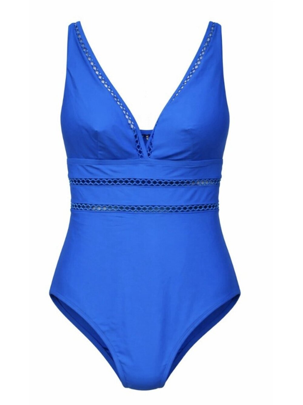 NWT Swimsuits For All One Piece Bathing Suit Size 18 Blue Lattice V Neck